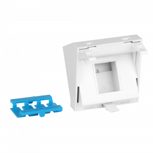 45x45 insert for 1 Keystone, angled, with shutter, labels and icons, white
